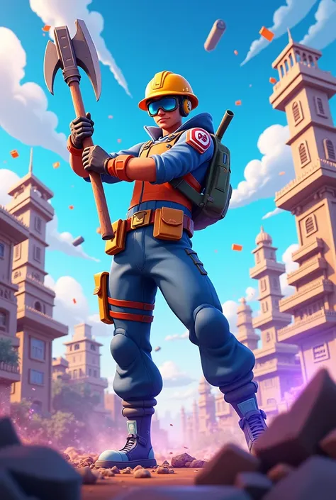 A picture in Fortnite graphics where a Fortnite skin builds up 