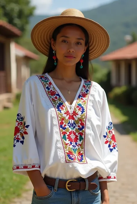 Camisa folklorica de Nicaragua en blanco 