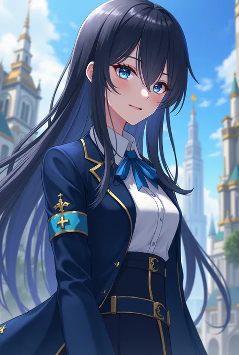 Black haired, genshin impact, girl, uniform, fontaine, light blue eyes