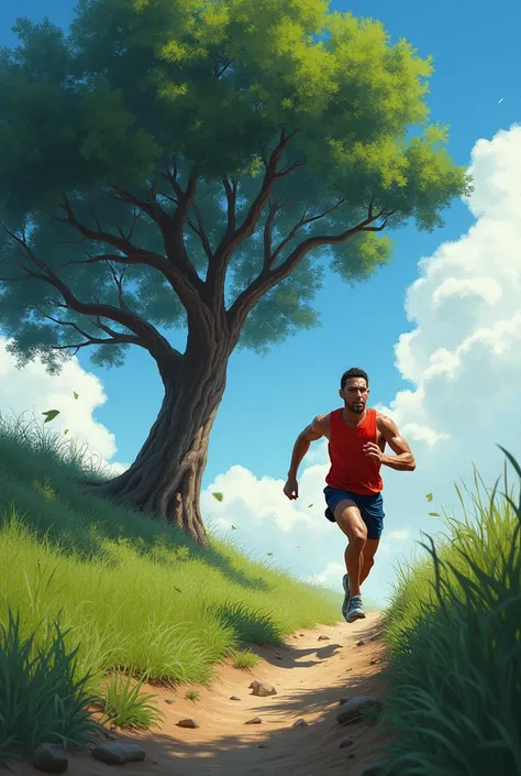 Artistic motivation courage runner tree grass sky