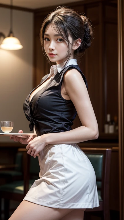 waitress、waitress、(8k, raw photos, 最high quality, masterpiece: 1.2), (realistic, photorealistic: 1.37), 1 歩道に立っているwaitressのを着た女性...