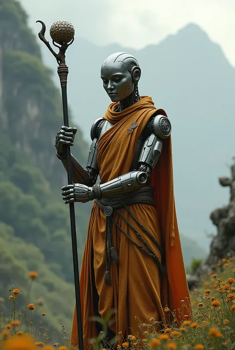 Robot Monk with Staff 