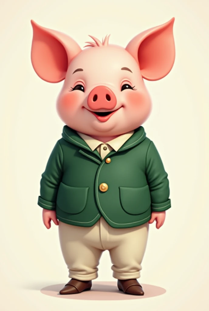 Little pig in green and white uniform 
