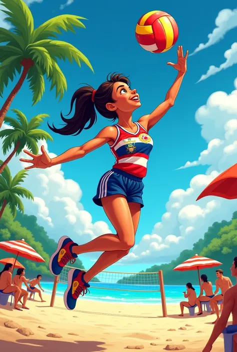 Draw a cartoon of a Costa Rican volleyball player