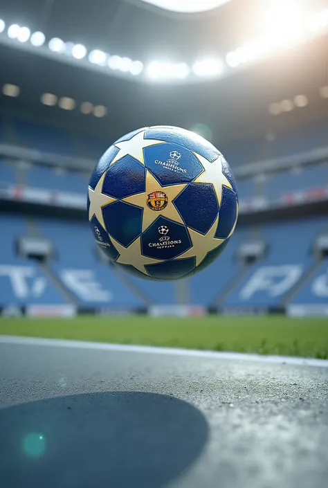 Champions League 2022 ball at 12 meters on a cement court