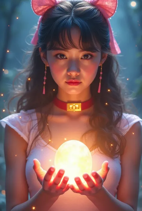 Like Sailor Moon　live-action　Sparkling　Upper Body　Hold the stone in both hands　smile　True Face　heart　moon　Fantasy