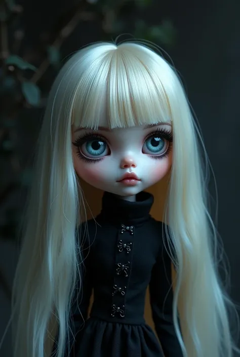 Blythe doll dark straight blond hair with bangs blue eyes goth