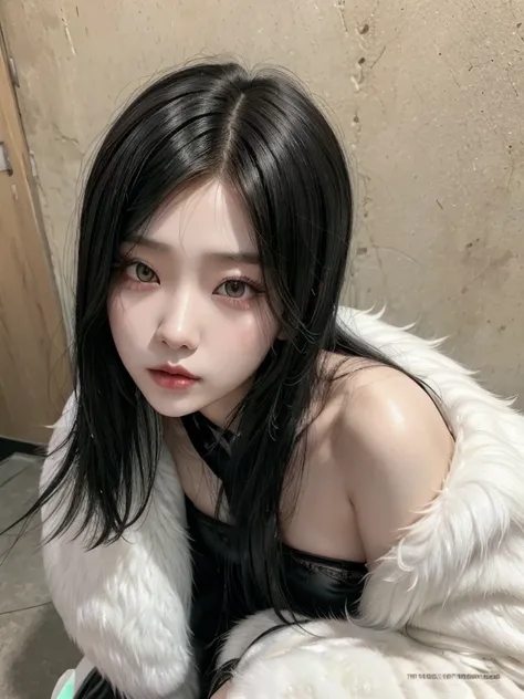 arafed asian woman with long black hair and a white fur coat, cruel korean goth girl, jinyoung shin, black hime cut hair, ulzzang, sha xi, xision wu, wenfei ye, pale goth beauty, sui ishida with black hair, jaeyeon nam, white hime cut hairstyle, heonhwa ch...