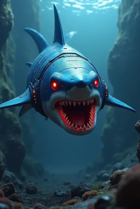 Monstrous robotic blue shark