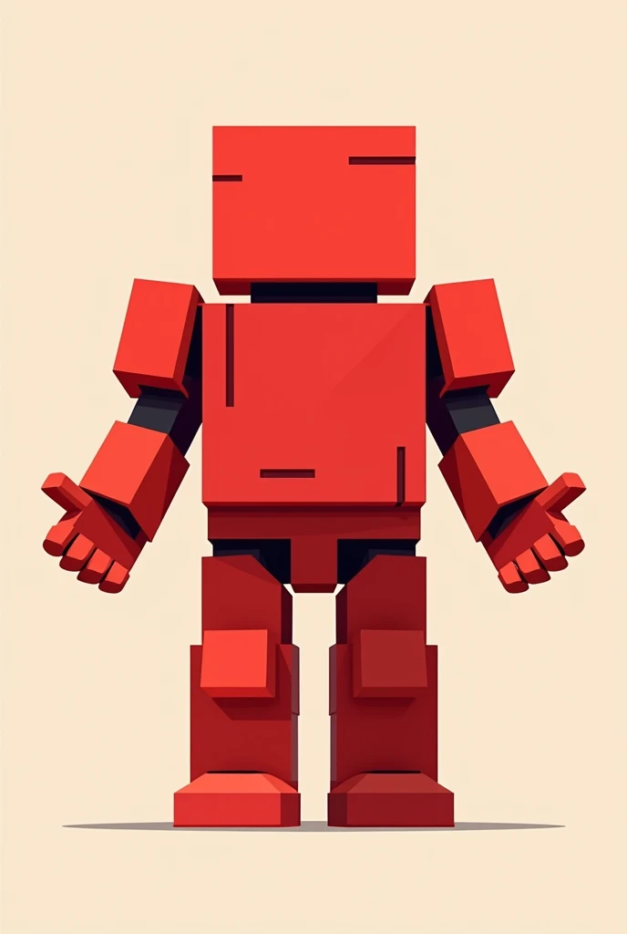 generate a flat image of a simple, squarer character with open arms and red armor, manage it head on.