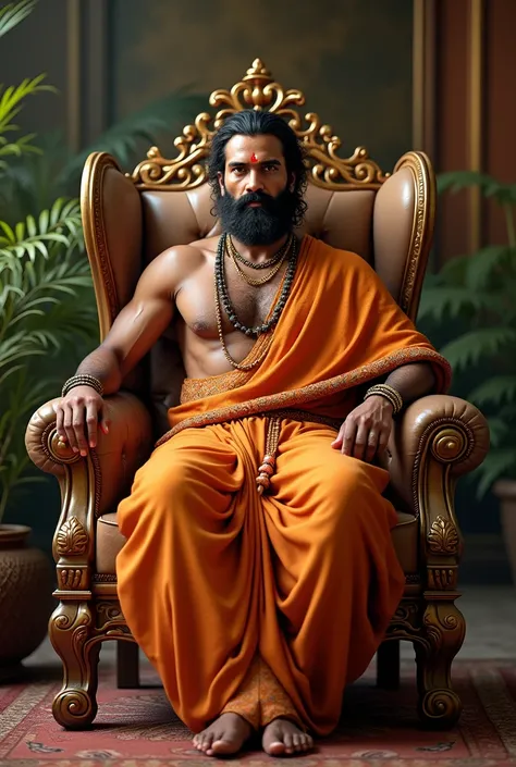 Man in traditional Tamil Nadu dress sitting on an armchairHigh resolution, best qualityer, anatomically correcte, precise, 