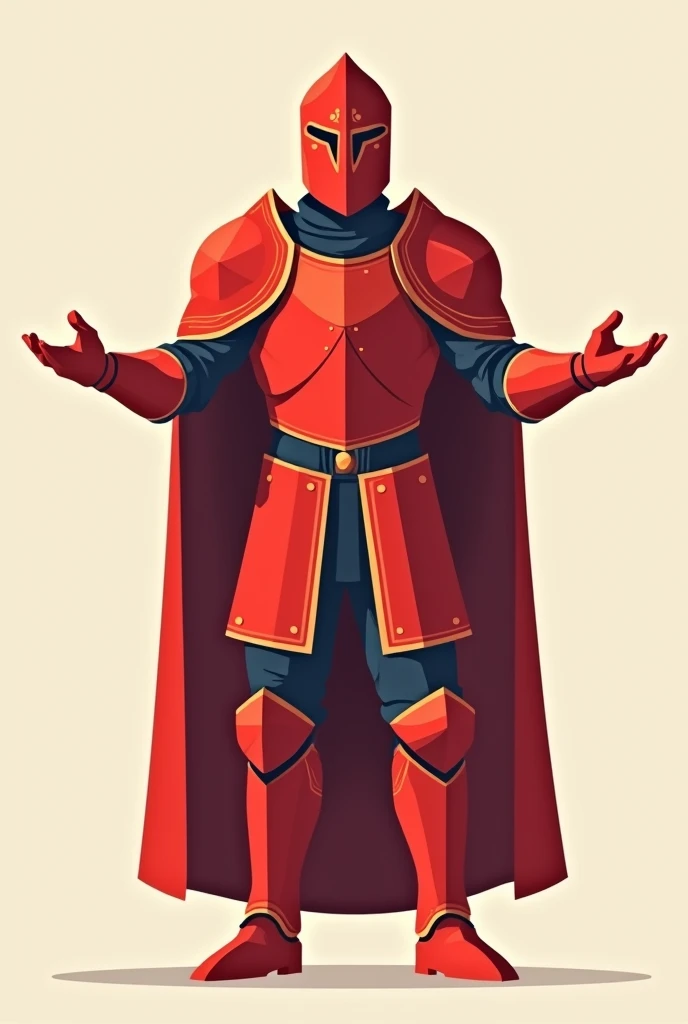 generate a flat image of a simple character with open arms and light red medieval armor, manage it head on.