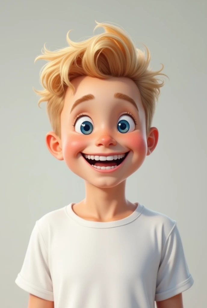 man, 3 with blonde hair and blue eyes, smiling, white thsirt