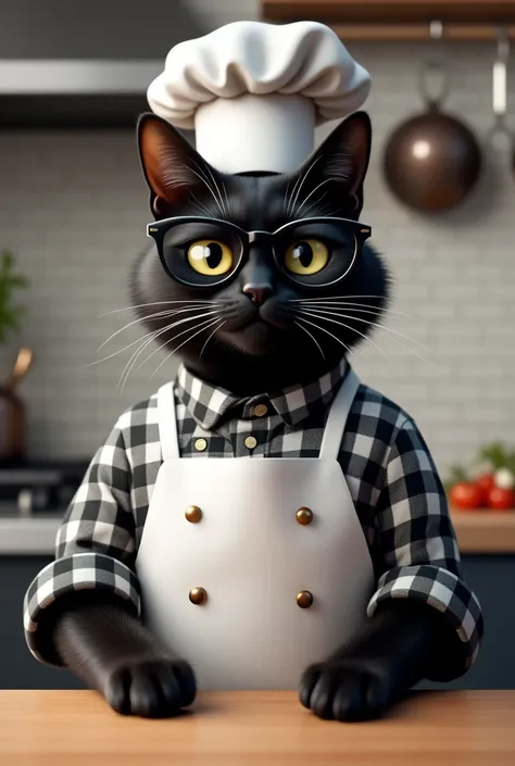 Black chef cat with black glasses