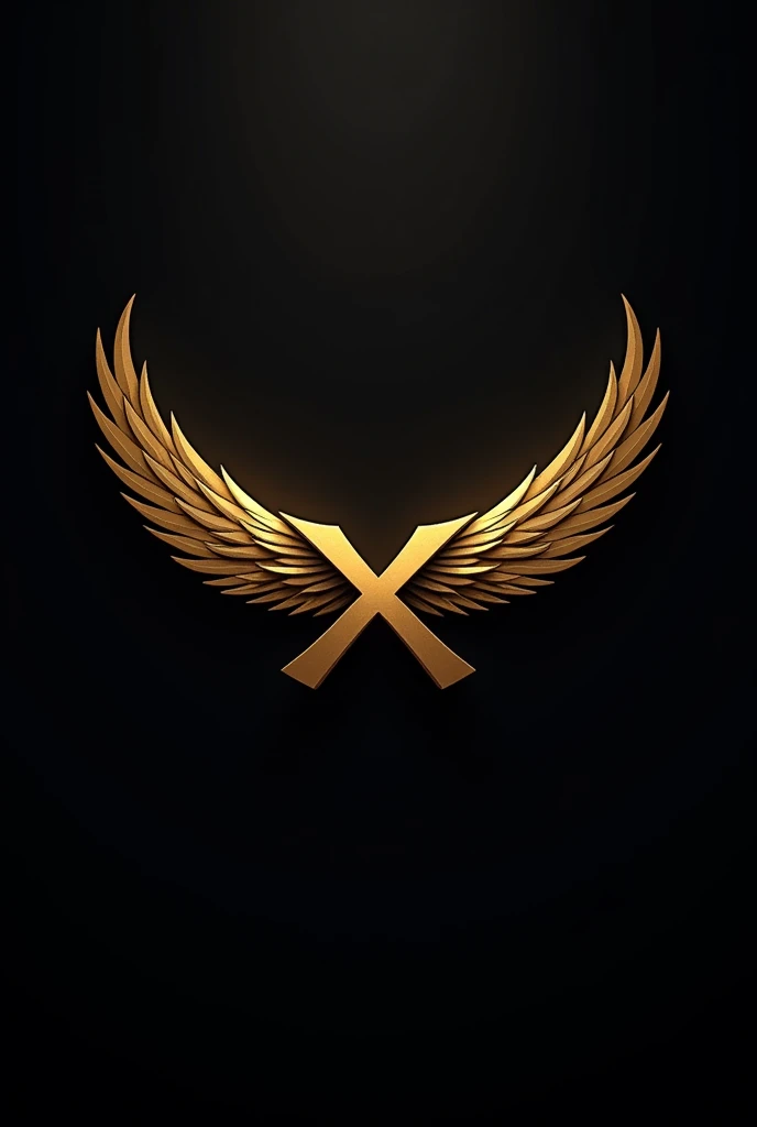 Make a logo that is an X with wings on a black background and the color of the X and the wings is gold.