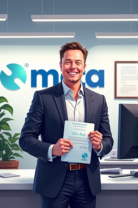 Create a picture of Elon musk as an employee of the month at meta 