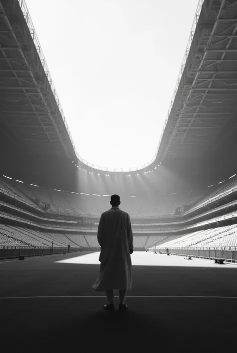 Black and white stadium with an Indian 