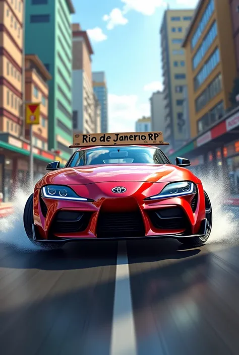 Supra drifting and a sign written on top: "Rio de Janeiro RP"