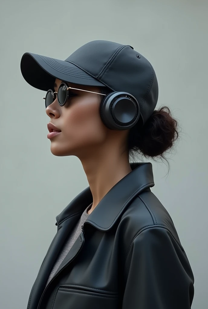 Cap with subtly built-in headphones and solar panel, 