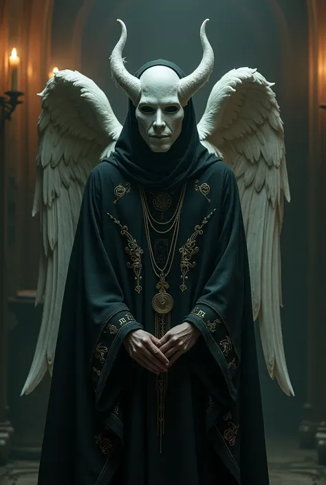 A cultist with an angel mask