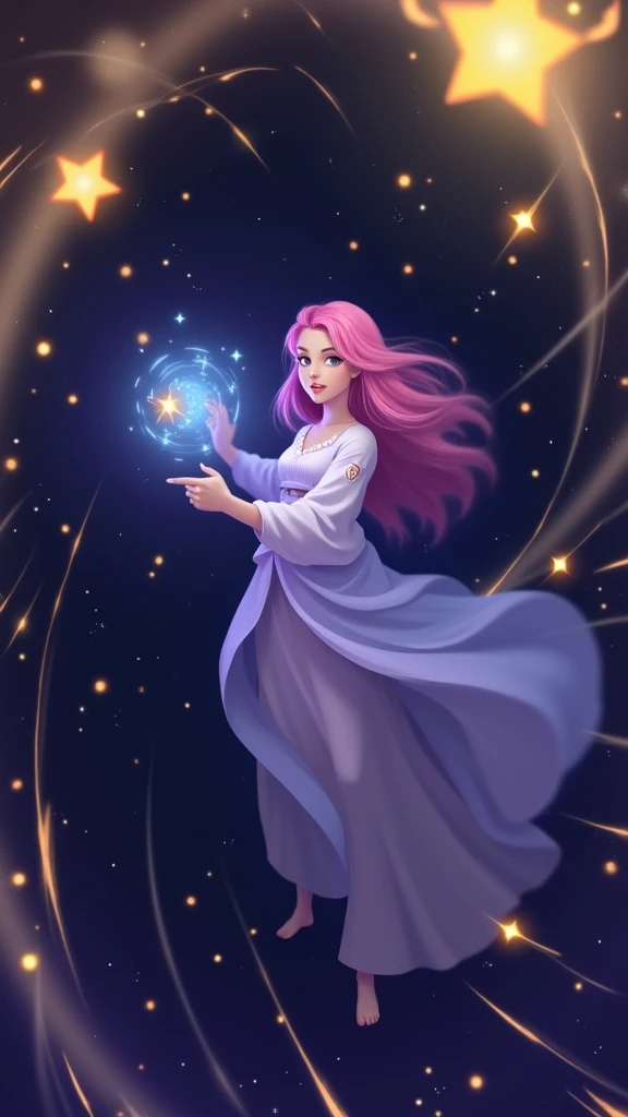 1girl, star mage, pink hair maria chiquinha, cosmic comets,