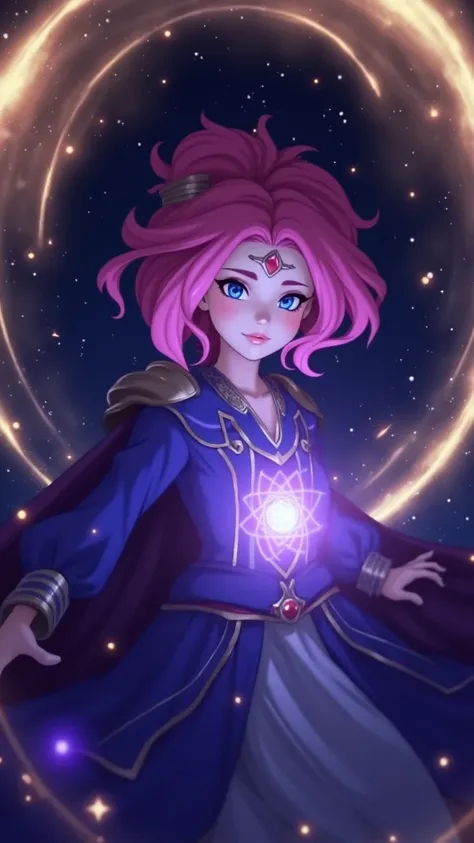 1girl, star mage, pink hair maria chiquinha, cosmic comets,