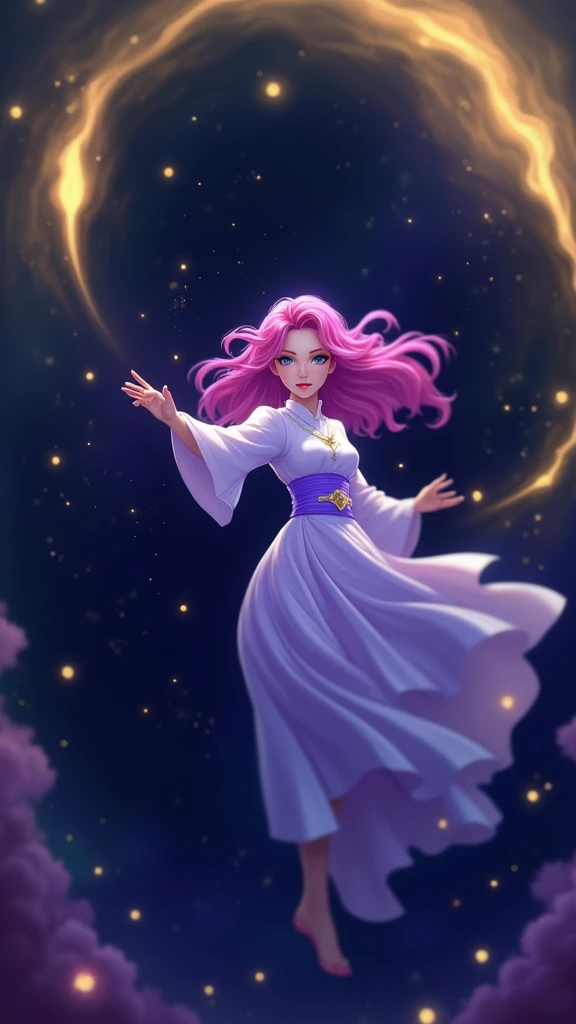 1girl, star mage, pink hair maria chiquinha, cosmic comets,