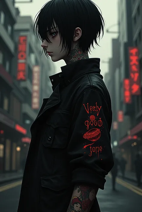 Create a Tumblr for a YouTube style video " Tokyo Ghoul" with the background written "very good sleeve "
