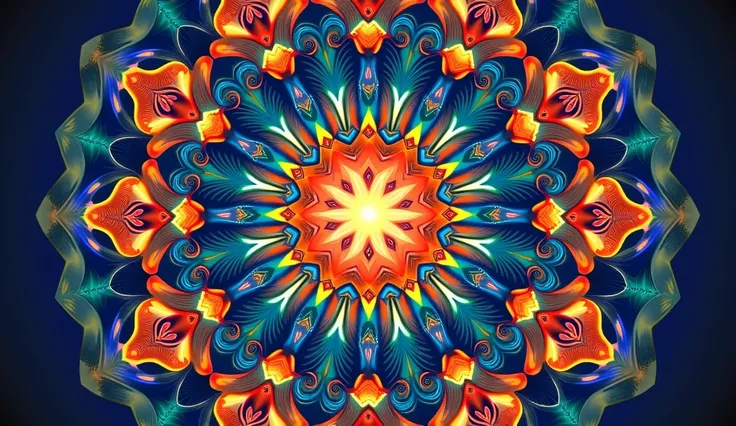 General description: Create a vibrant, intricate kaleidoscope mandala that conveys a sense of relaxation and spiritual connection with God. The mandala must be colored, with strong and contrasting colors, designed to emit a pleasant and harmonious visual f...