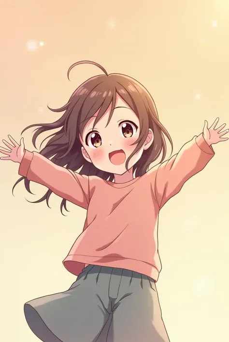 Anime girl opening her arms to be hugged and is happy