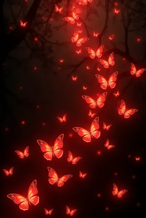 Red butterflies on fire with black background