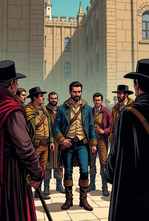 José de la Riva-Agüero, a man of about 35 years of age, meeting with a group of revolutionaries in the Bastille, which is a building in Paris for a comic strip., a little more lively and people have some enthusiasm and Jose d la Riva a little younger that ...