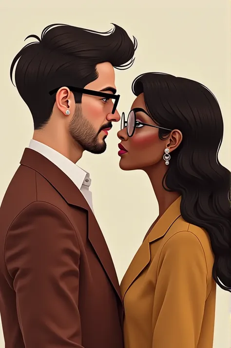 a couple: the man is white, high, Of lenses, and short hair and the woman is black, short, with glasses and long hair