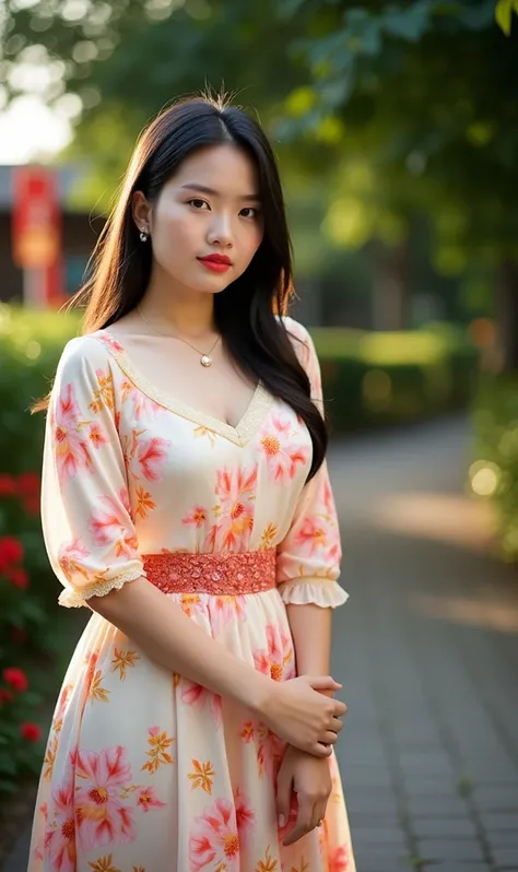 A beautiful asian and young girl.Her facial features are exquisite and fully conform to the golden ratio of human anatomy...Her long,straight long black hair, Big breasts, huge chest, fat body,  beautiful scenery,  big breasts, big, big , busty , big breas...