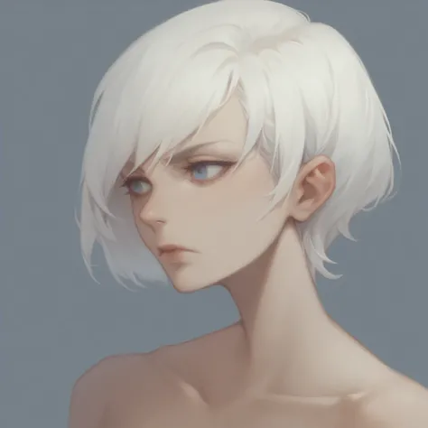 short hair, anatomically correct, The best quality, woman, breasts, White hair, blue eyes, Closed mouth, expressionless, simple background, illustration, animated style, cheered up, Leotardo, Whole body, sexy, ANDROID