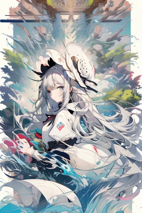 Highest quality、masterpiece、One Girl、model、Pause、White dress、Larger breasts、Silver Hair、A little stray hair、Big hat、grassland、Long Hair、Beautiful eyes、Fine hair、cute、Beautiful, clear hair、Very beautiful place、どこまでも続くgrassland