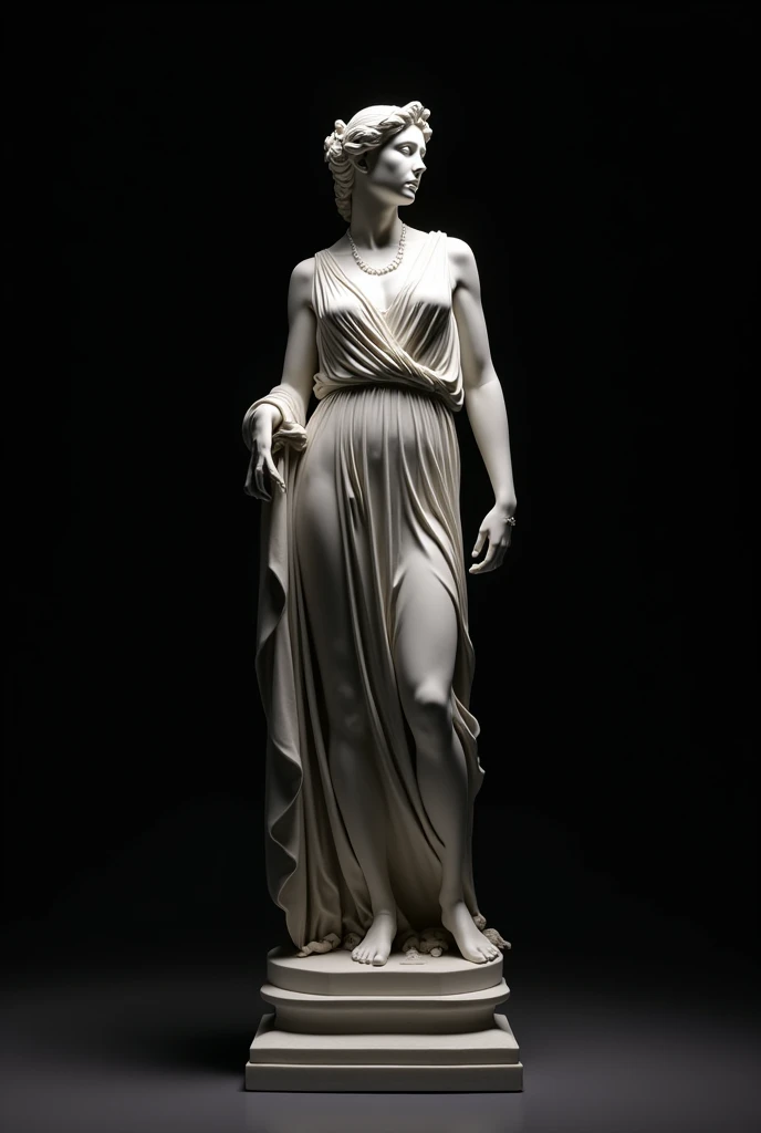 A historical sculpture of a beautiful Greek goddess statue with black background. 