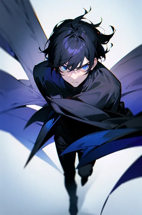 1guy, dark clothes, black hair, dark blue eyes