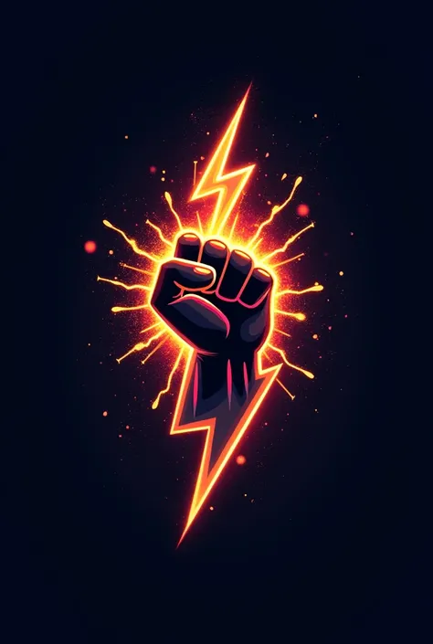 A vibrant and dynamic logo that in the center, A powerful and muscular fist is smashing a bright ray, symbolizing energy and strength. The lightning bolt has a stylized design and breaks up into glowing fragments., while the fist seems to absorb the energy...