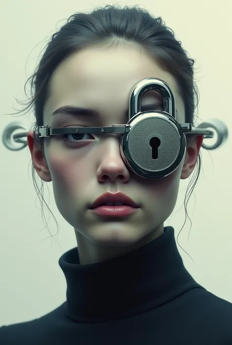 Image: A person with a padlock on his eye, symbolizing the protection of personal information