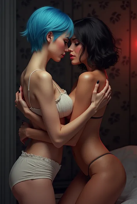 Russian lesbian girl with short blue hair fucks with Turkish girl