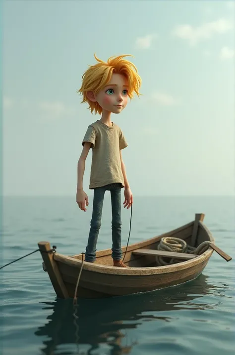 Tall, thin blond boy on a boat