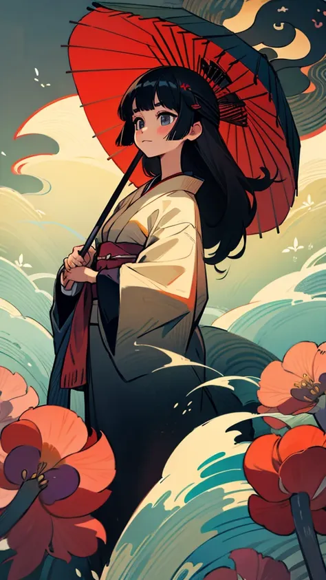 Japanese Umbrella、kimono、kimono、Long Hair、Black Hair