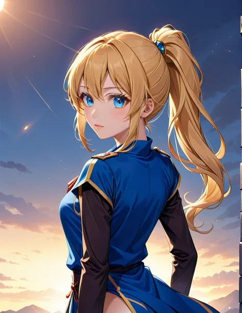 1 girl solo, High resolution, blue eyes, Blonde, ponytail, 