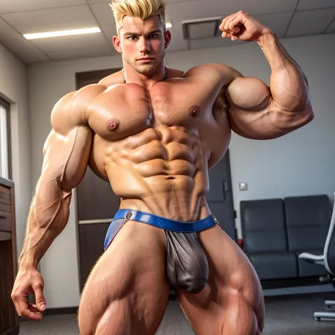 muscle spiked blonde bodybuilder cowboy  in jockstrap bulge