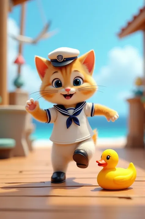 Disney kitten dressed as a sailor dancing the little yellow duck 3D image