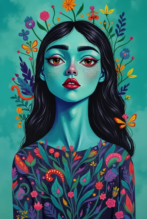 Incorporates a blend of watercolor and , maximalism artstyle, geometric artstyle) Incorporate vibrant colors, dynamic brushstrokes, and intriguing textures to capture the essence of the subjects inner world, capturing a surrealist vision, A detailed face-l...