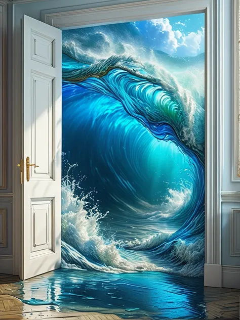 masterpiece, intricate detail, 8K, HDR, 

Water floods the room, bright and blue. It moves gently, washing through from the doorway as though it has every right to be there.

dreamlike fantasy art,

