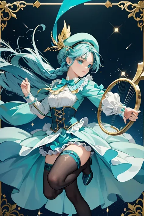 HER eyes are aqua green which also resembles the sky and the grass. SHe has dark blue hair that borders on black, with short twin braids that fade into aqua at the tips. The aqua tips glow neon when She uses hER abilities.
SHe wears a frilly white top with...