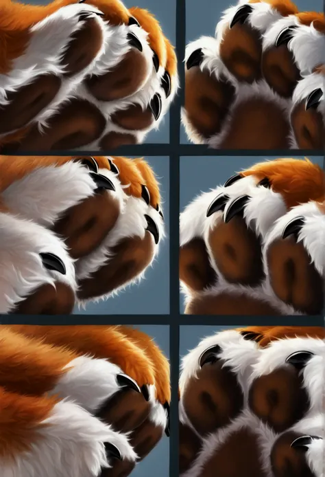 furry paws, furry, multiple perspectives, toes, claws, realistic, sensual, close up